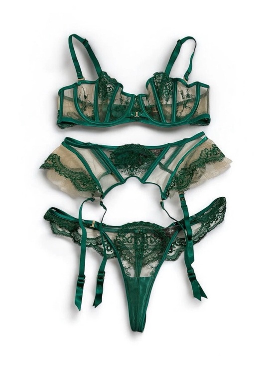Honey Birdette Other - SET Honey Birdette Gabrielle Emerald Bra Garter Thong Small